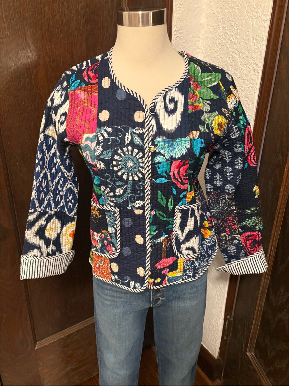 Quilted Patchwork Navy Floral Jacket